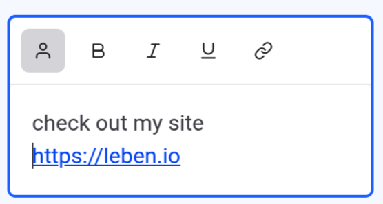 Text bubble link insertion in the editor