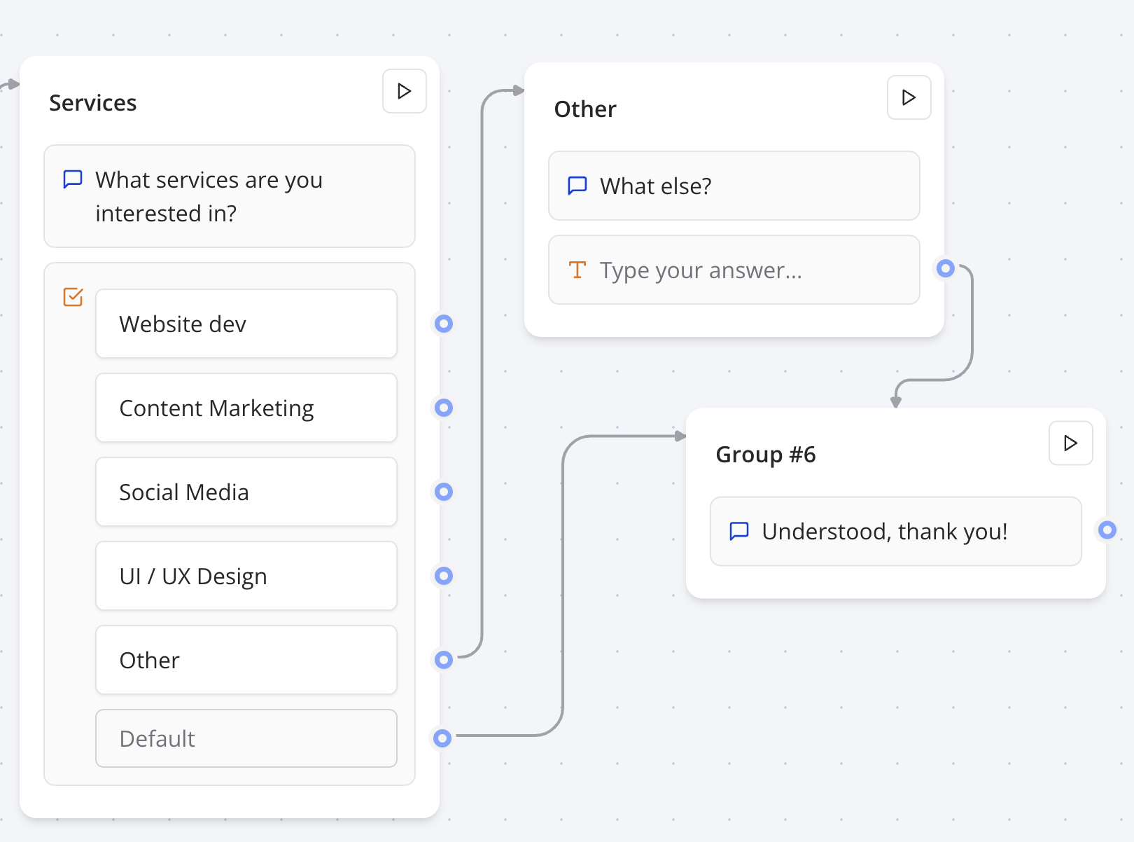 Configuring an 'Other' button linked to a Text input block