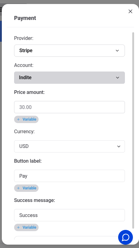 Configuring the Payment input block in the Flow Editor
