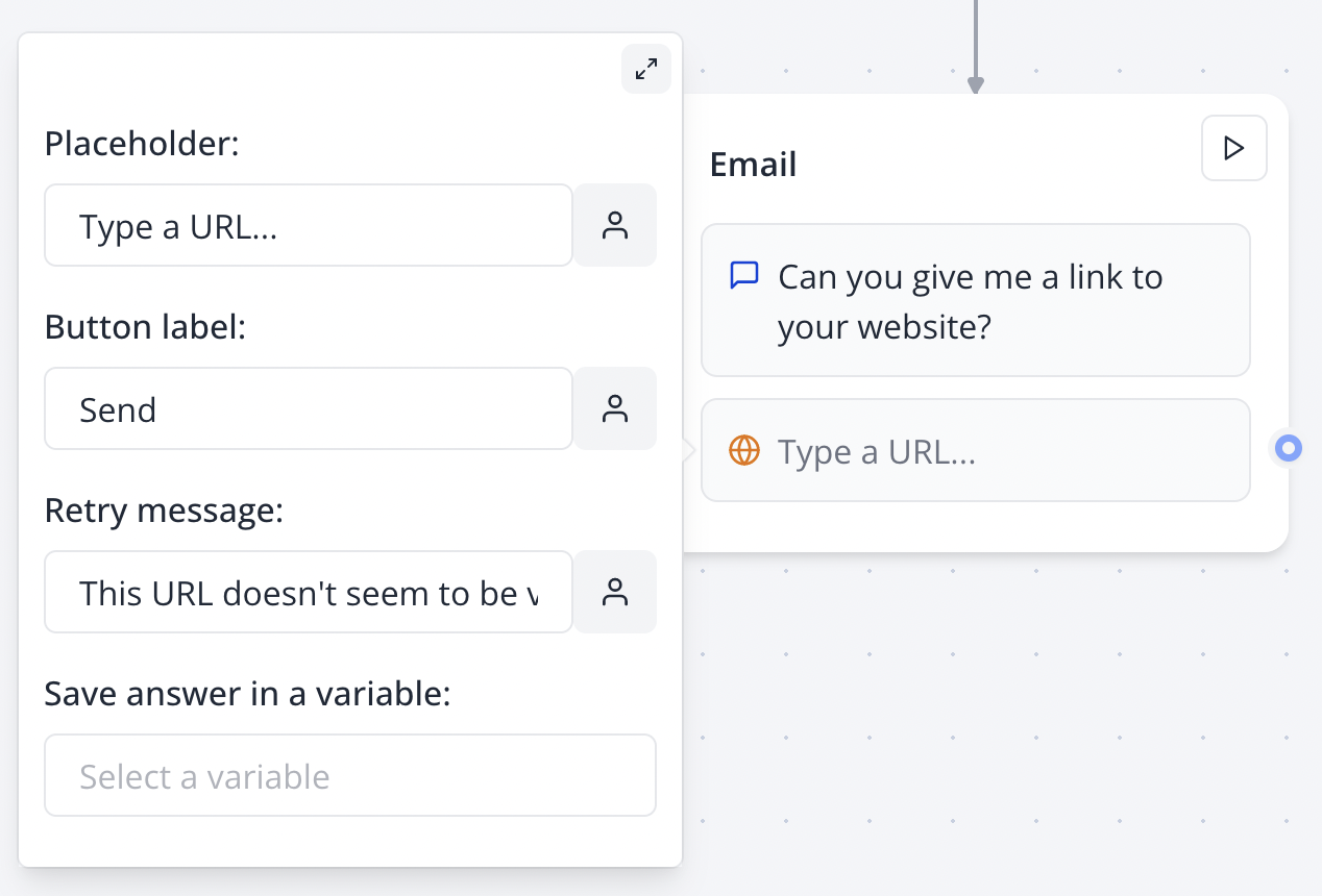 Configuring the Website Input block in the Flow Editor