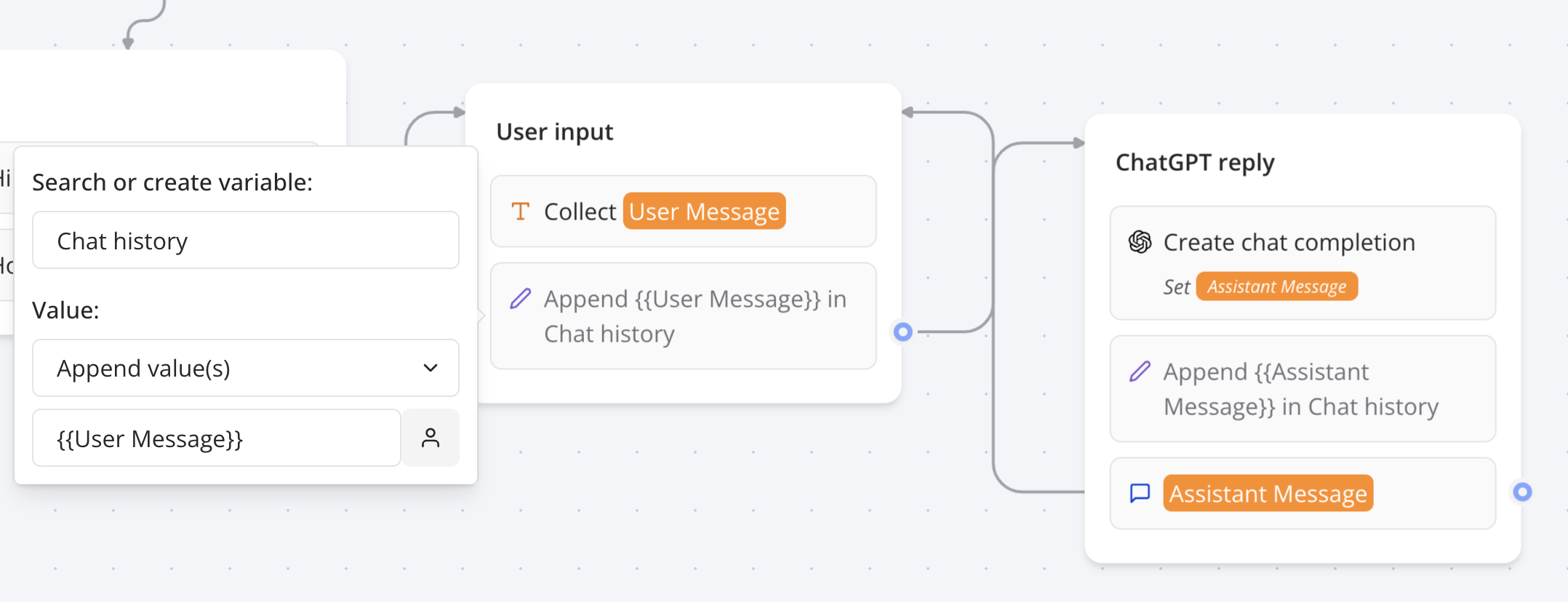Appending messages to dialogue history in the Flow Editor