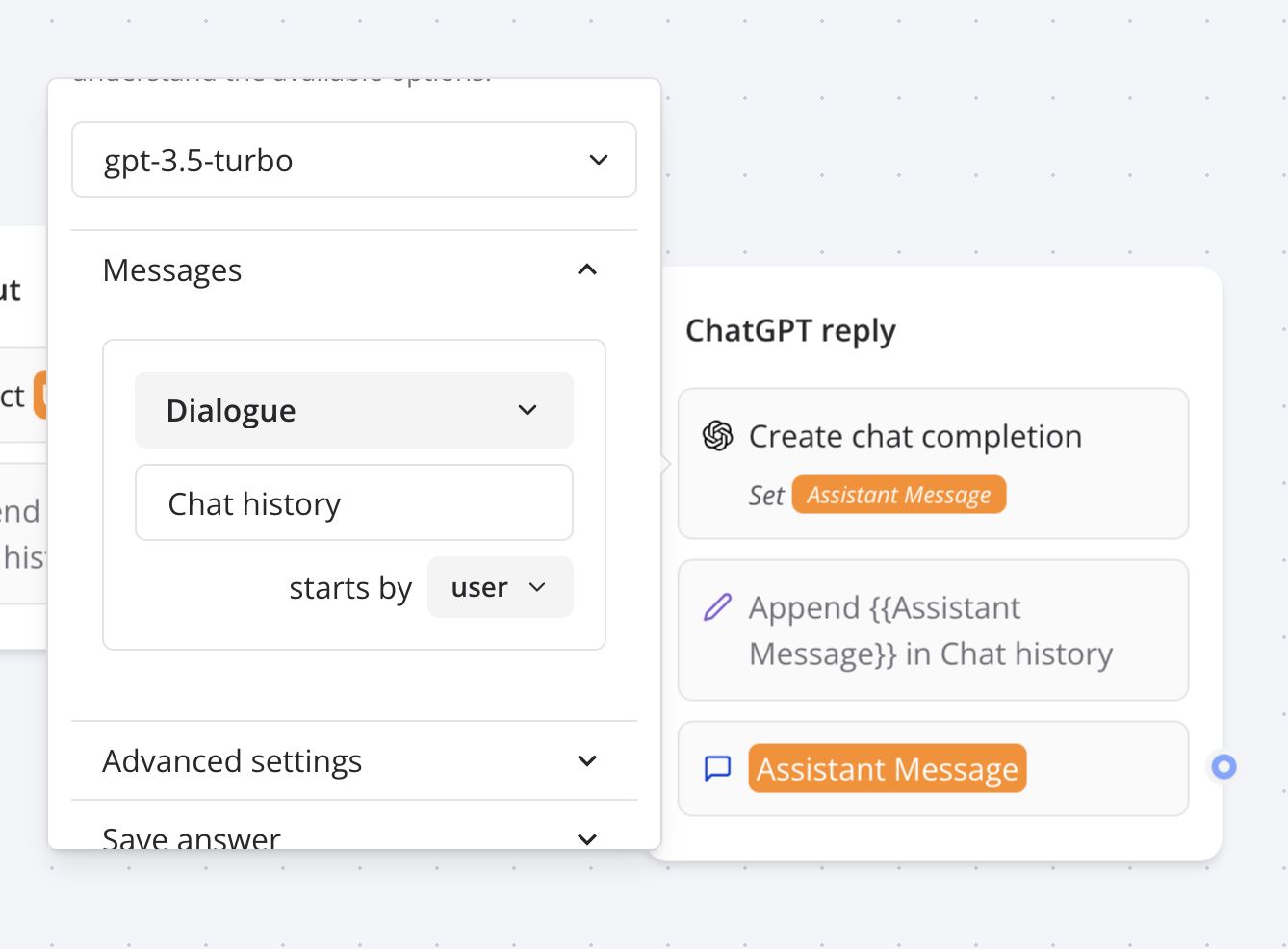 Using dialogue message sequence in the OpenAI block