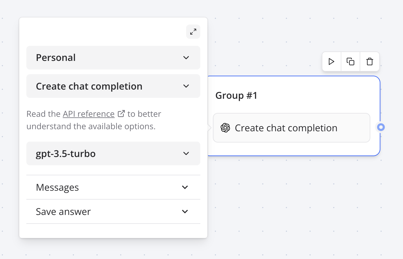 Configuring the OpenAI block in the Flow Editor