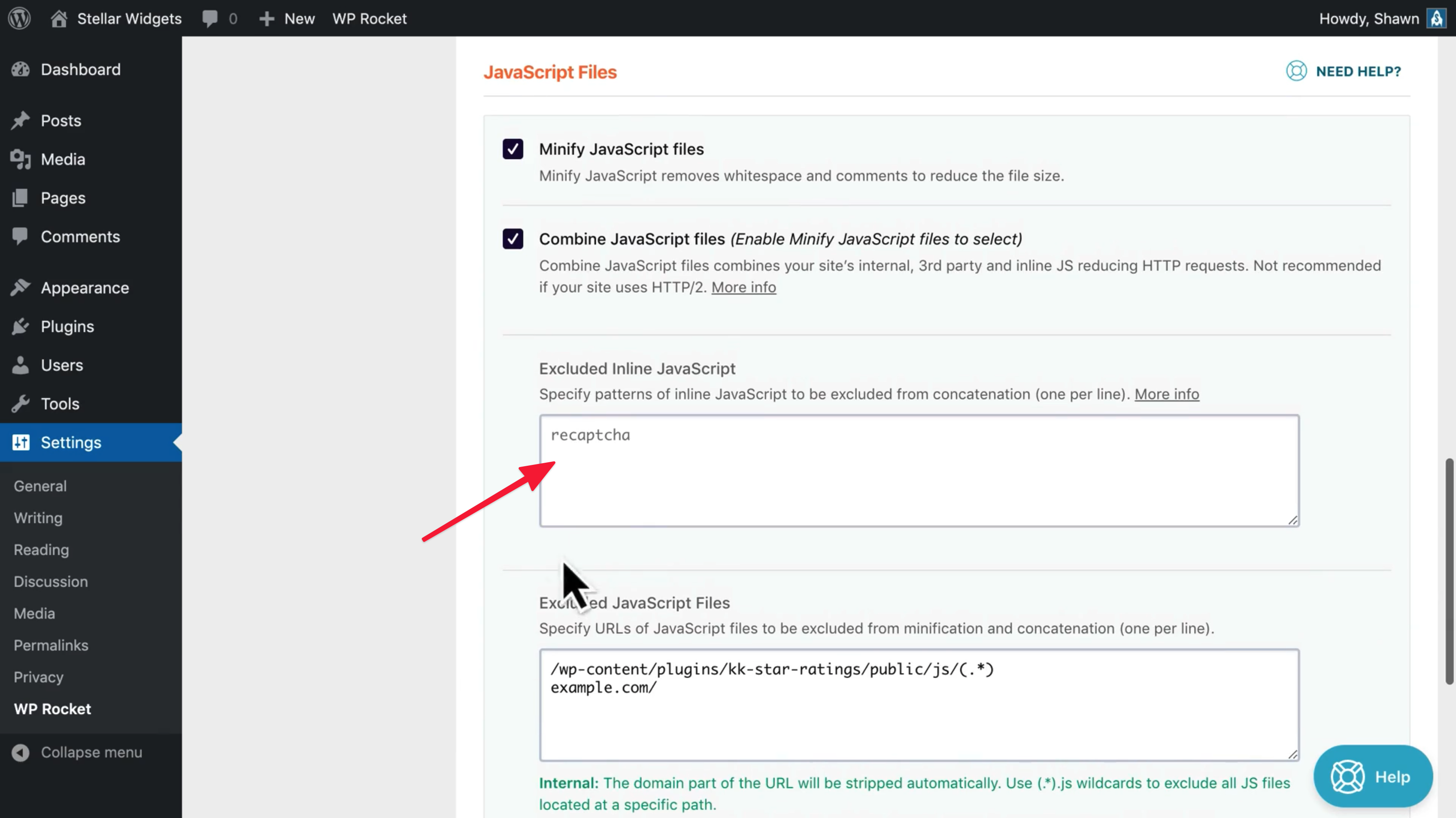 WP Rocket configuration