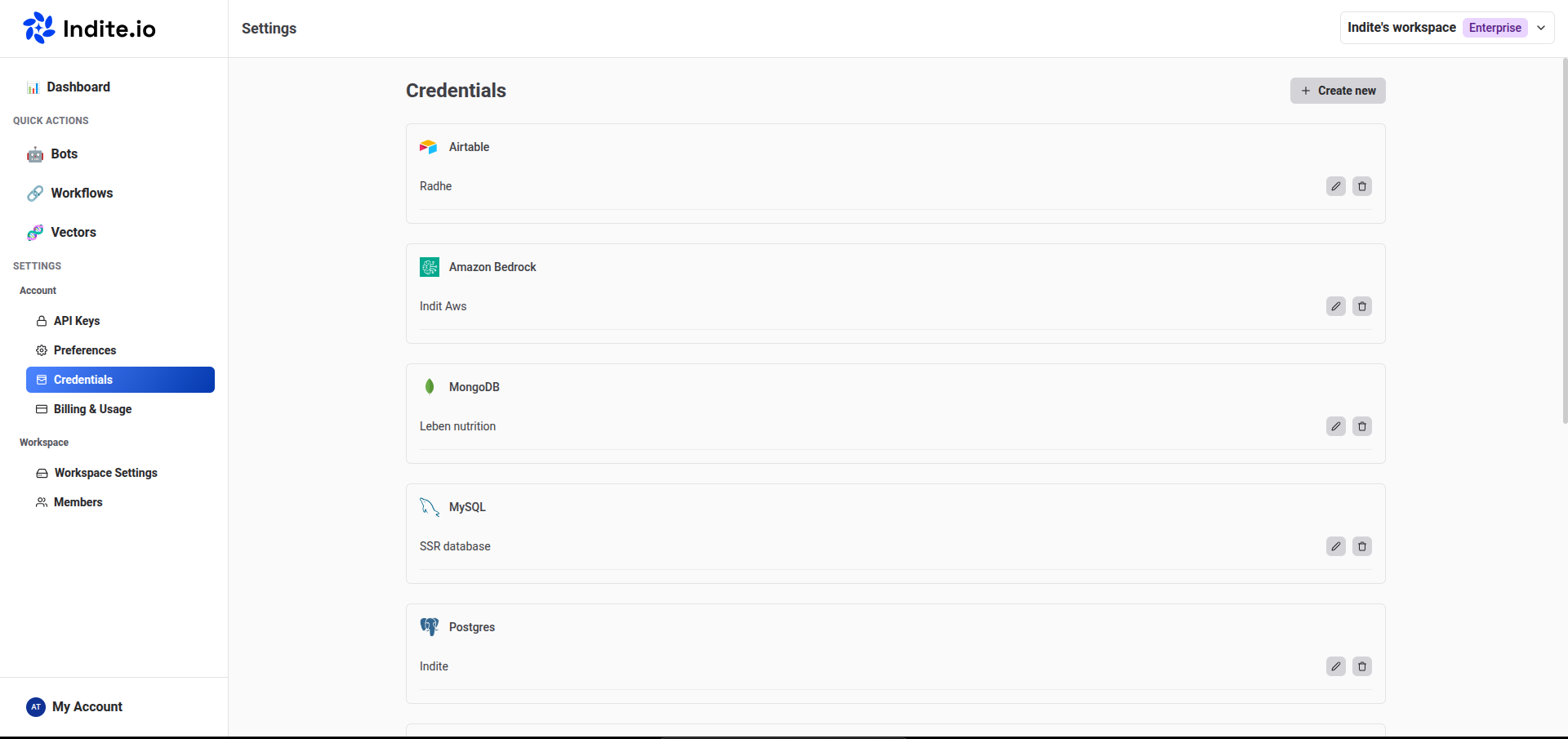 Credentials Management Interface