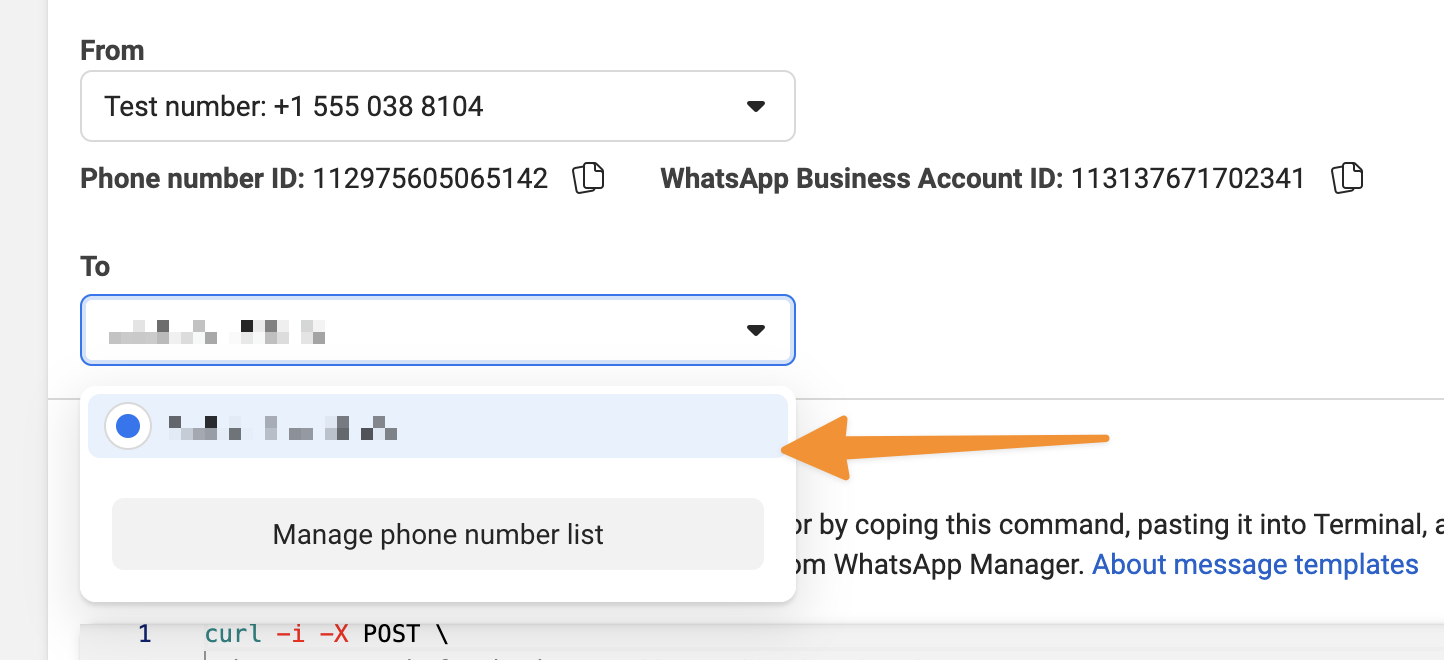 WhatsApp test phone number allow list